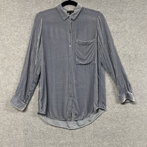 Eileen Fisher XS Blue Velvet Silk Blend Button Down Shirt Collared Blouse